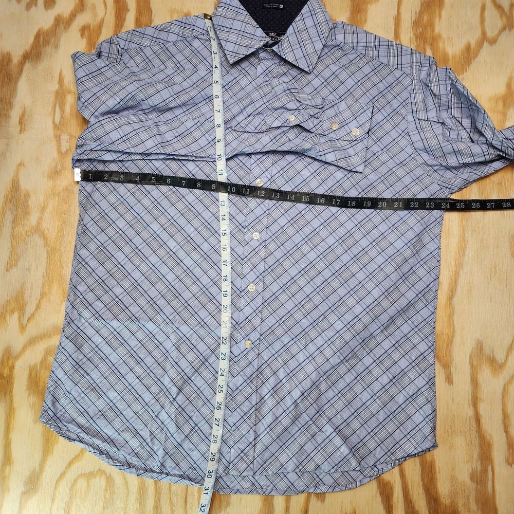 Robert Graham Mens XL Blue Diagonal Plaid Button Up Shirt‎ Navy Flip Cuff - Picture 5 of 5